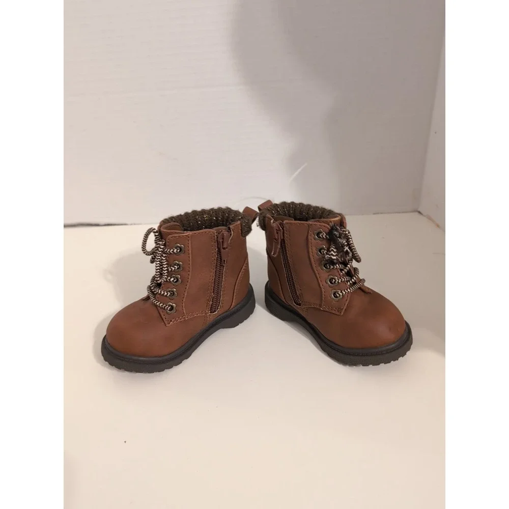 Wonder Nation Hiker Boots Baby Toddler Girl Size 4 Brown‎ Side Zip Booties Shoes